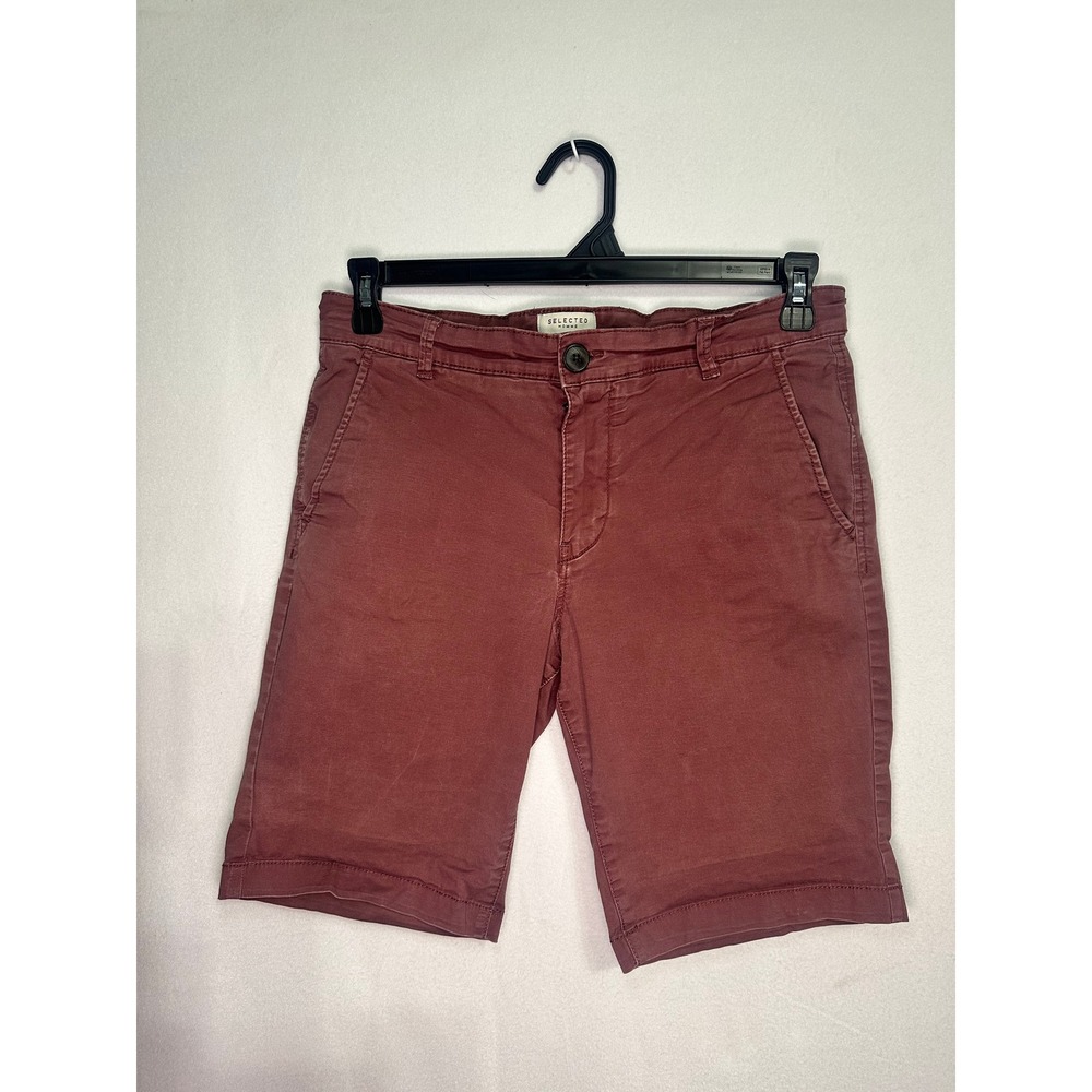 Selected Homme Mens Straight Fit Organic Fiber Chino Shorts Washed‎ Burgundy Red